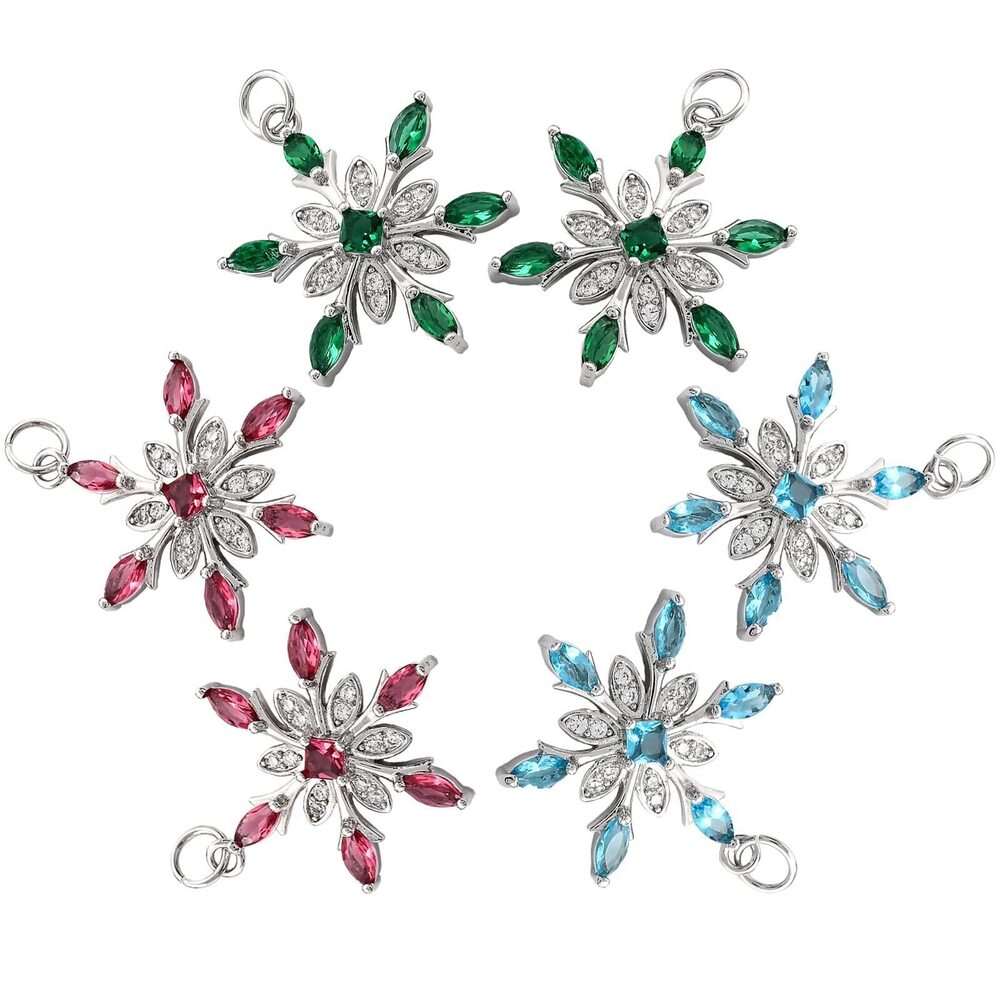3185 6 Pieces Colorful Snowflake Charm Snowflake Cubic Zirconia Pendants